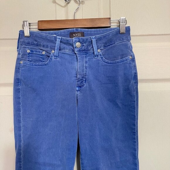NYDJ Women's Parisian Blue Colored Raw Hem Sheri Ankle Straight Stretch Jeans 2 - Picture 6 of 11